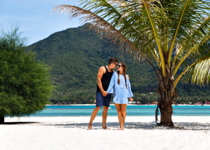 Couple relaxing during a Thai spa session on their honeymoon